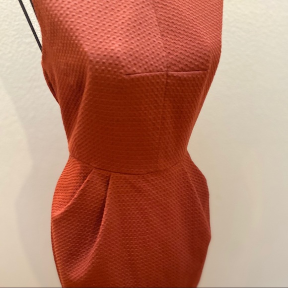 π Forever 21 Contemporary π Burnt Orange Waffle Knit Bib Pleat Mini Dress | S - Picture 5 of 11